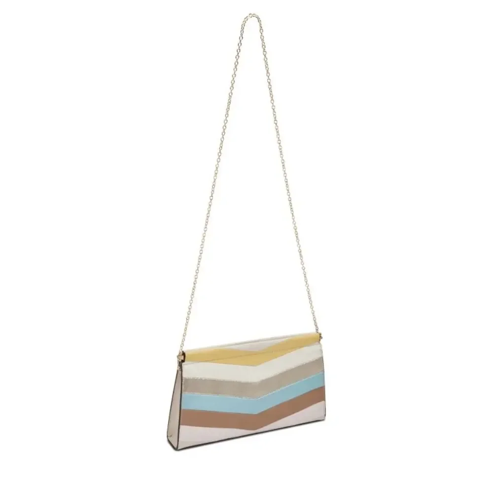 INC‎ Cleeo Chevron Clutch Tan Gold Frame Handbag NWT
